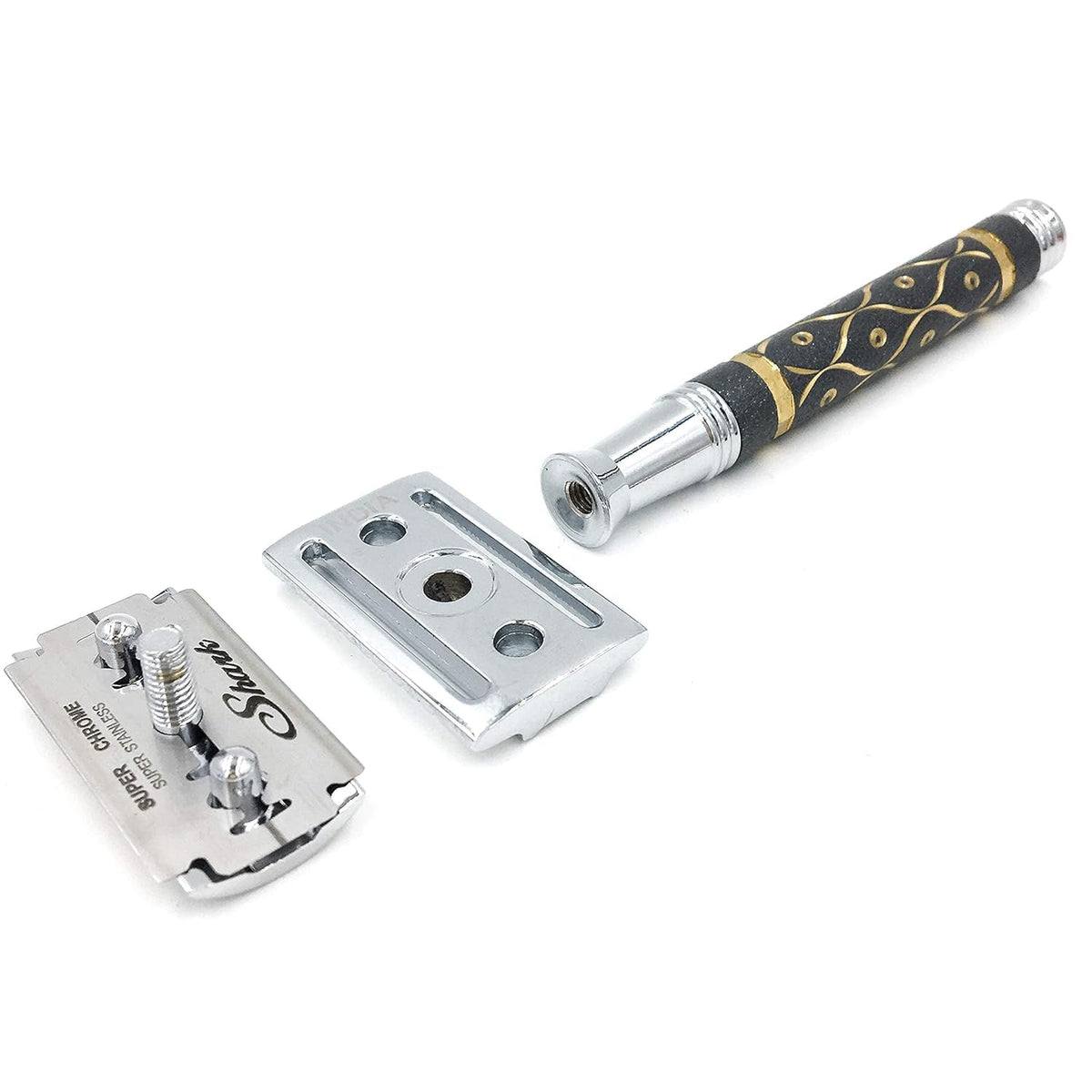 65R Super Heavyweight Gray and Gold Double Edge Safety Razor & 5 Blade Refills F444
