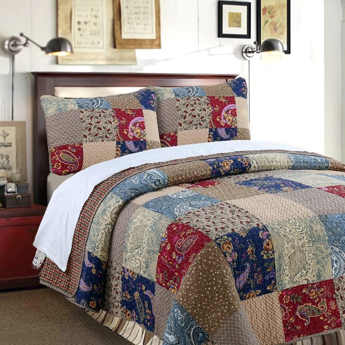 King 100% Cotton Patchwork Quilt Bedding Set A421638