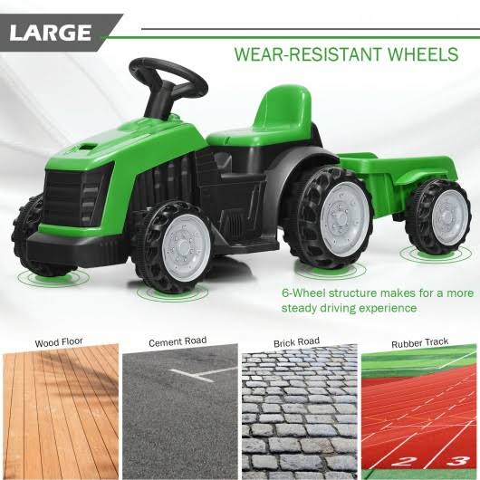 Electric Kids Ride on Tractor with Trailer Green B905441