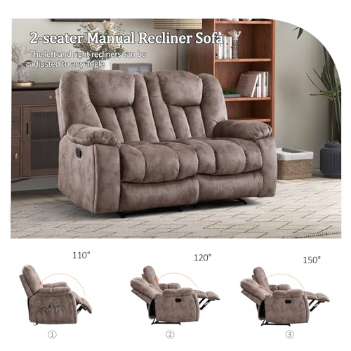 Apricot Manual Recliner Sofa with Cup Holders T896