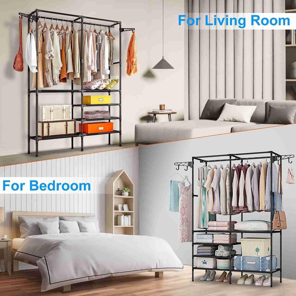 66'' Coated Metal 4 Tiers Garment Rack with 4 Hooks & 2 Hanging Rods M777