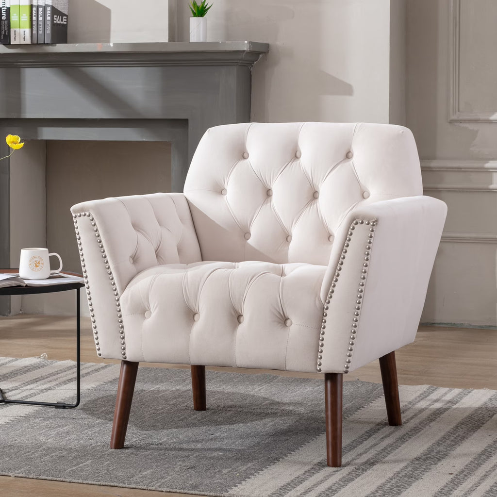 Button-Tufted Accent Chair with Nail Arm and Thick Padded Cushion N602