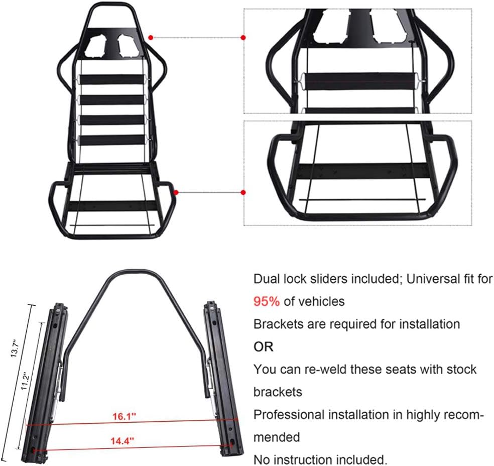 Pair of PVC Leather Racing Bucket Seats with Dual Sliders, Black N621