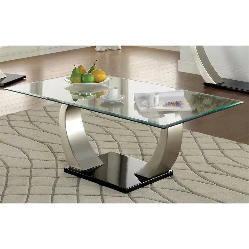 Black Glass Stainless Steel End Table and Coffee Table Set H681