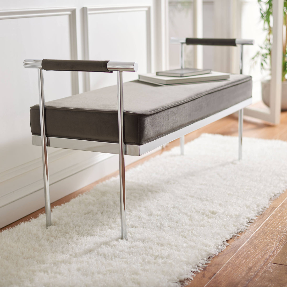 Navy Rectangle Bench with Arms R7830