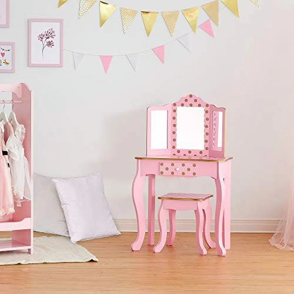 Pretend Play Vanity Table and Chair Set with LED Mirror C525