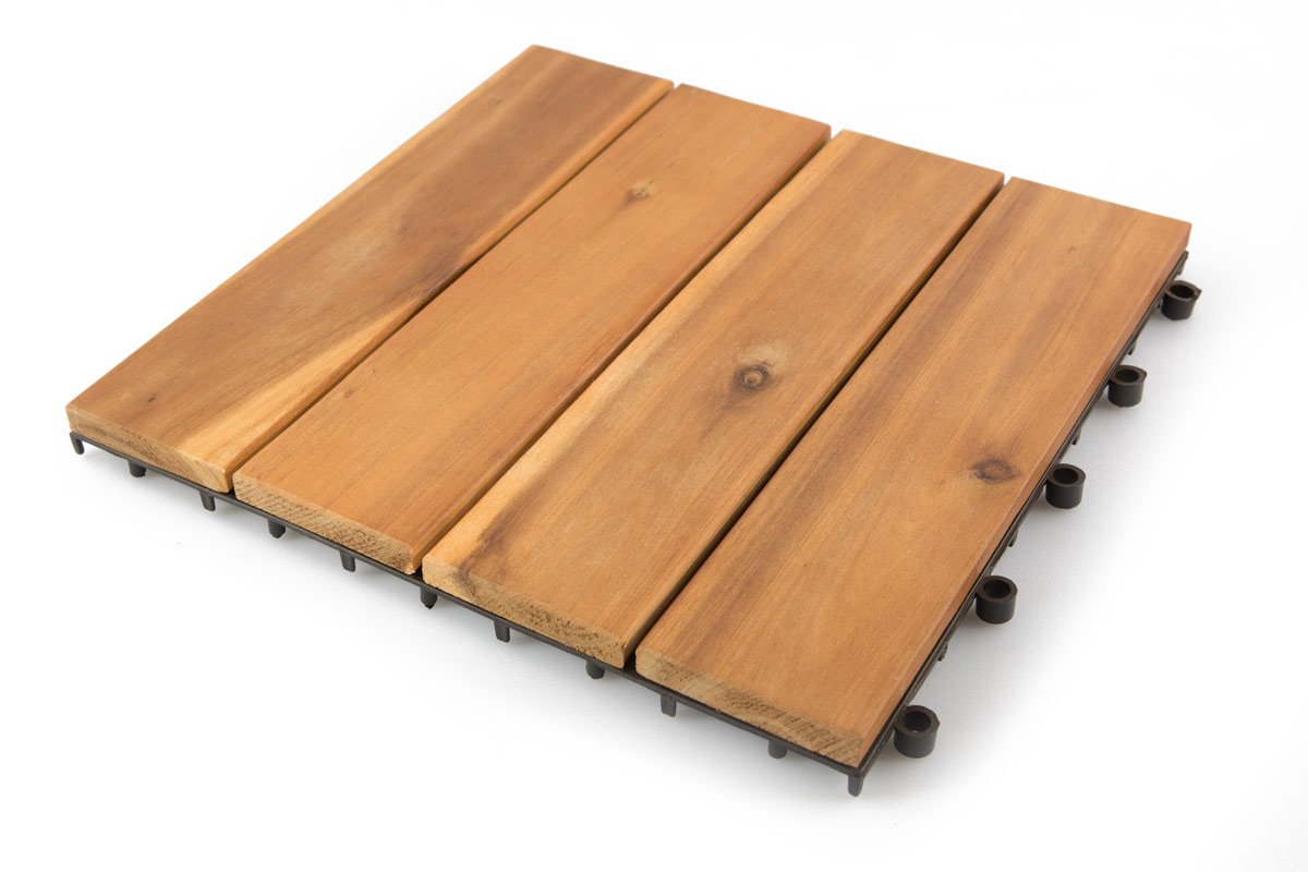 Acacia Wood Interlocking Deck Tiles (12 x 12, Pack of 10, 12 Panels) R86873
