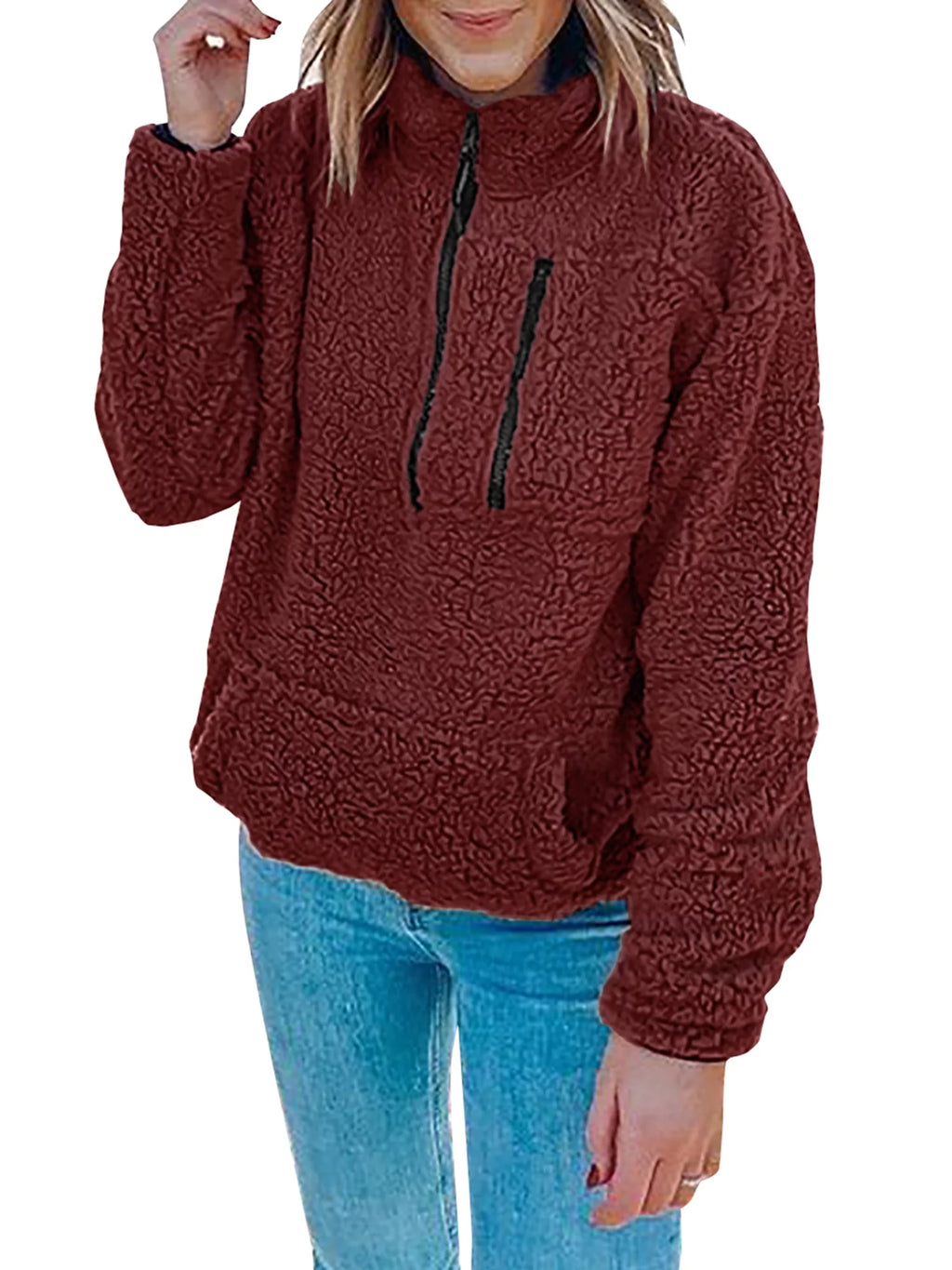 Imitation Lamb Pullover Long Sleeve Round Neck Outerwear B9359