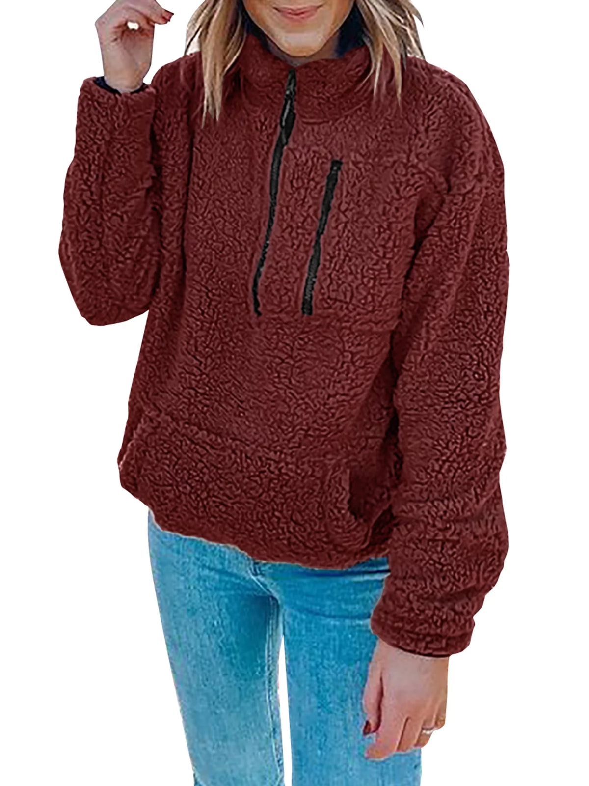 Imitation Lamb Pullover Long Sleeve Round Neck Outerwear B9359