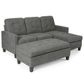 Grey Linen Reversible Sectional Sofa Couch with Ottoman U472104