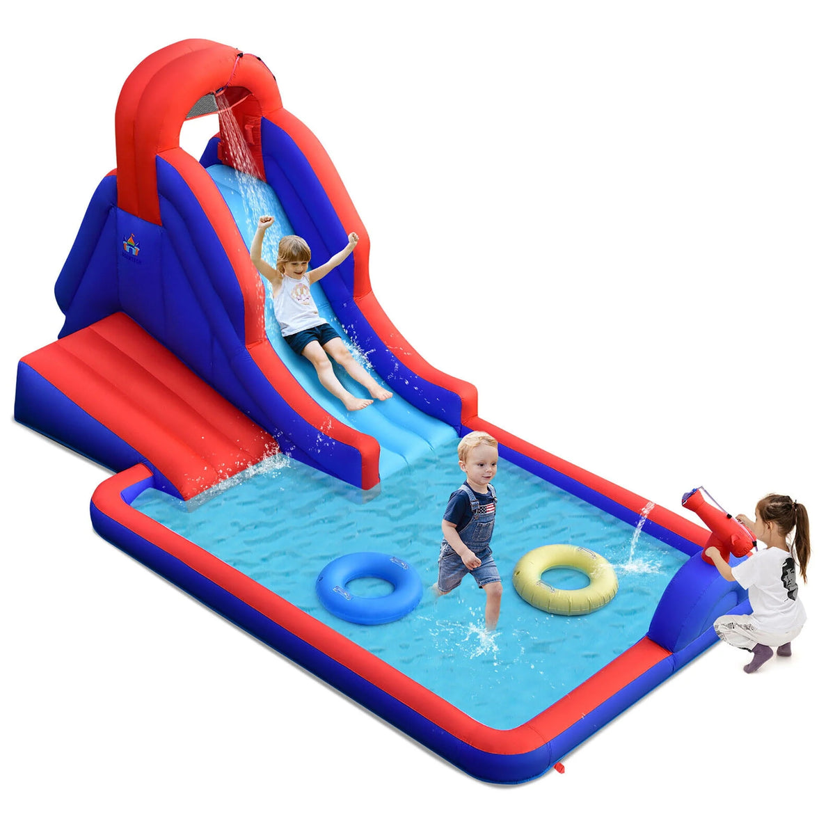 Inflatable Water Slide Park with Climb Slide Pool & 2 Swim Rings Q462449