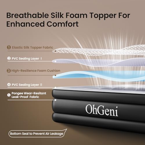Queen Air Mattress with Built-in Pump, 18" Raised Inflatable Bed, Black L5090