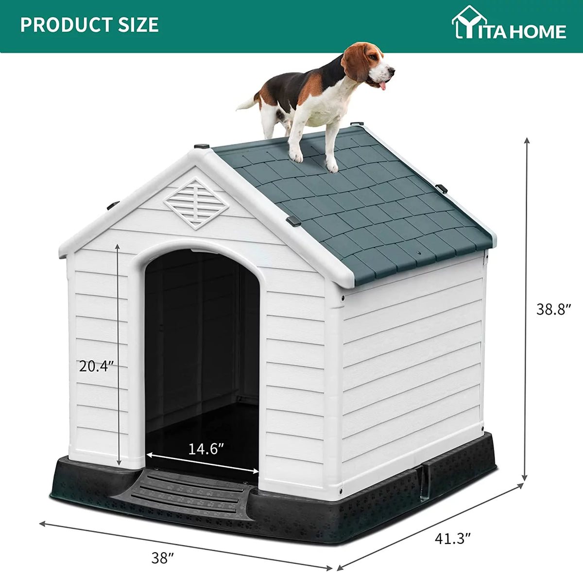 Large Plastic Dog House with Air Vents and Elevated Floor T90189