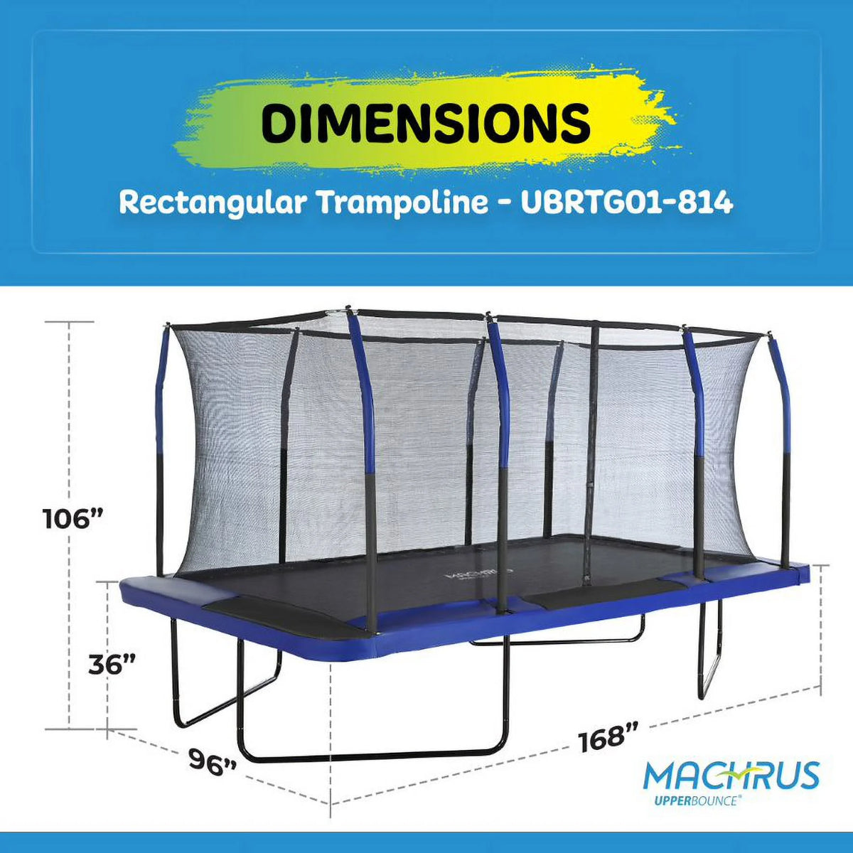Blue/Black Rectangular Trampoline Set with Enclosure System F828