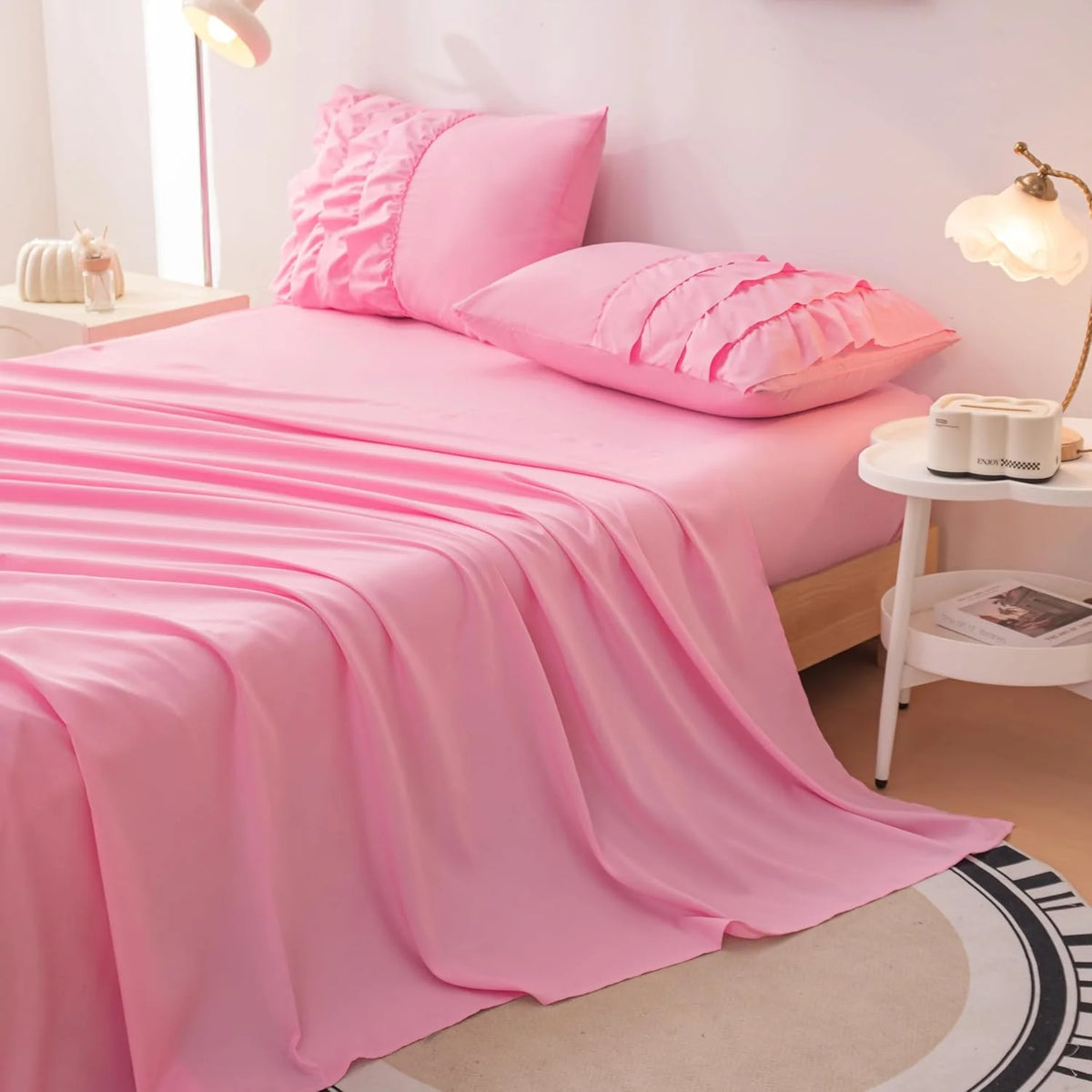 Purple Ruffle 5 Pcs Full Comforter Bedding Set J55649