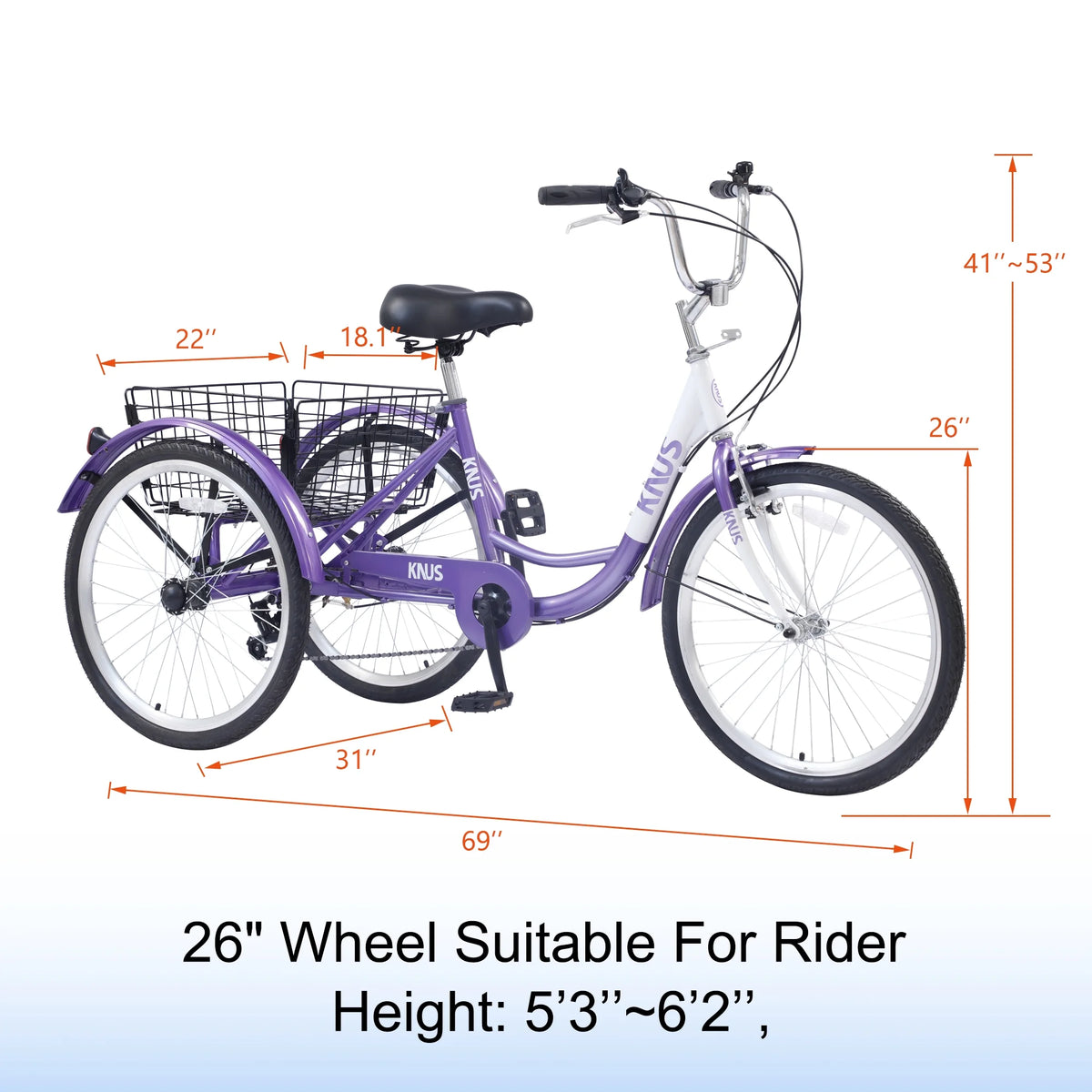 26 inch Single Speed Three Wheel Cruiser Bike with Large Basket P507