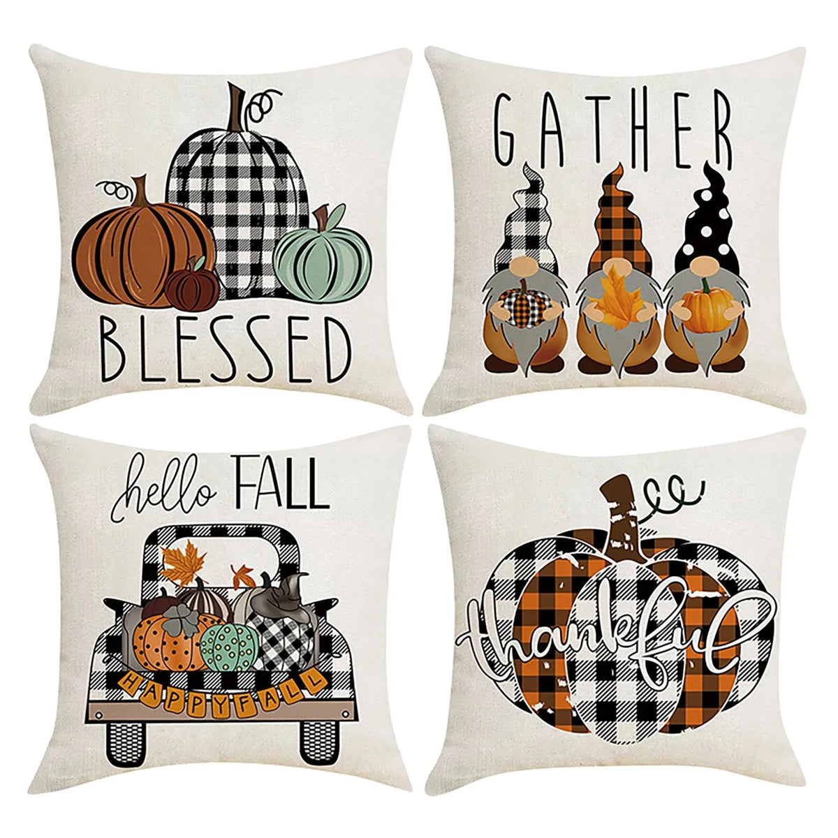 Pumpkin Maple Leaves Fall Pillow Covers 18x18 Set of 4 T66998