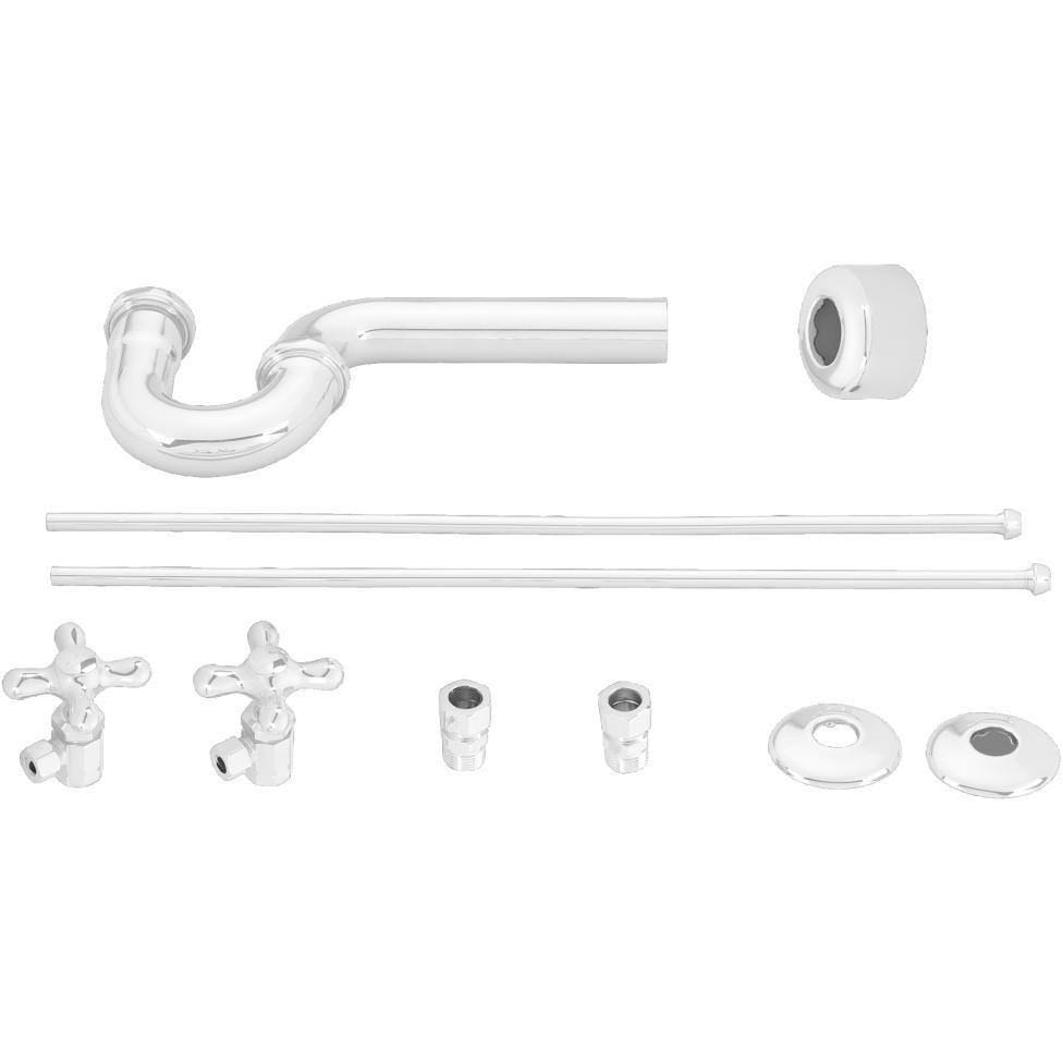 Satin Nickel Pedestal Lavatory Kit with Cross Handles A607595