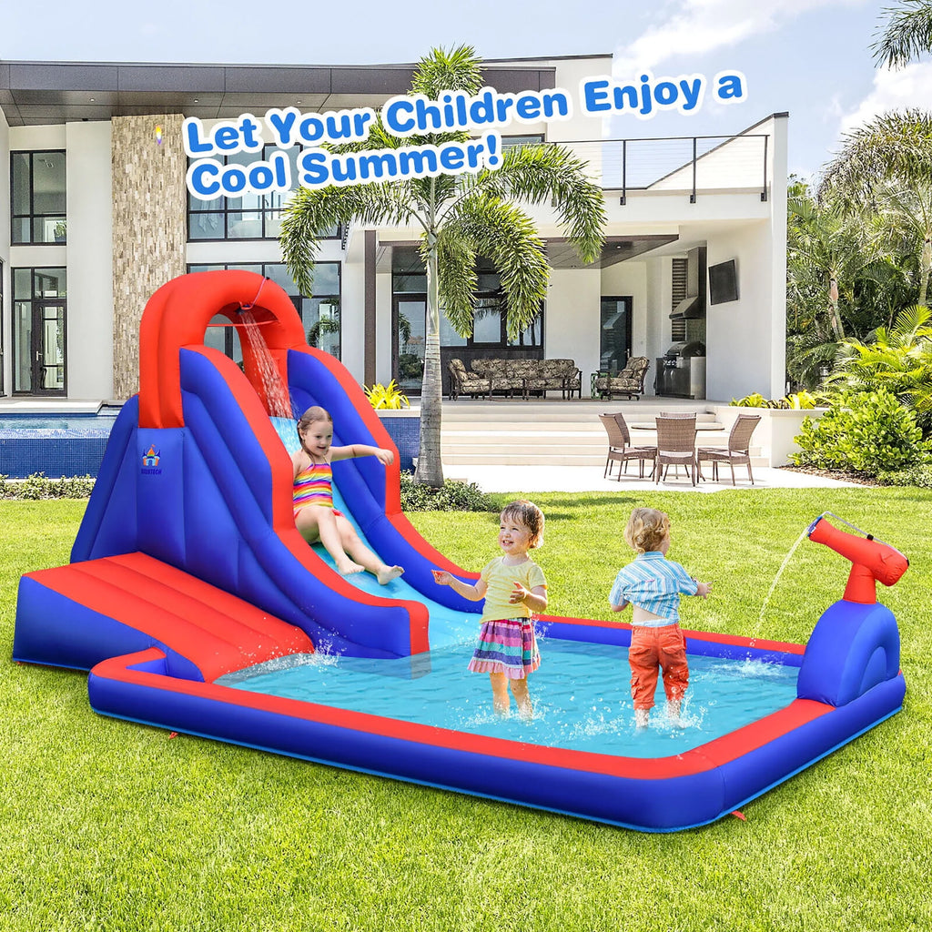 Inflatable Water Slide Park with Climb Slide Pool & 2 Swim Rings Q462449