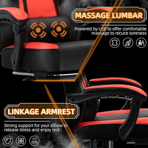 Grey Ergonomic Gaming Chair with Footrest and Massage Lumbar Support Q709058