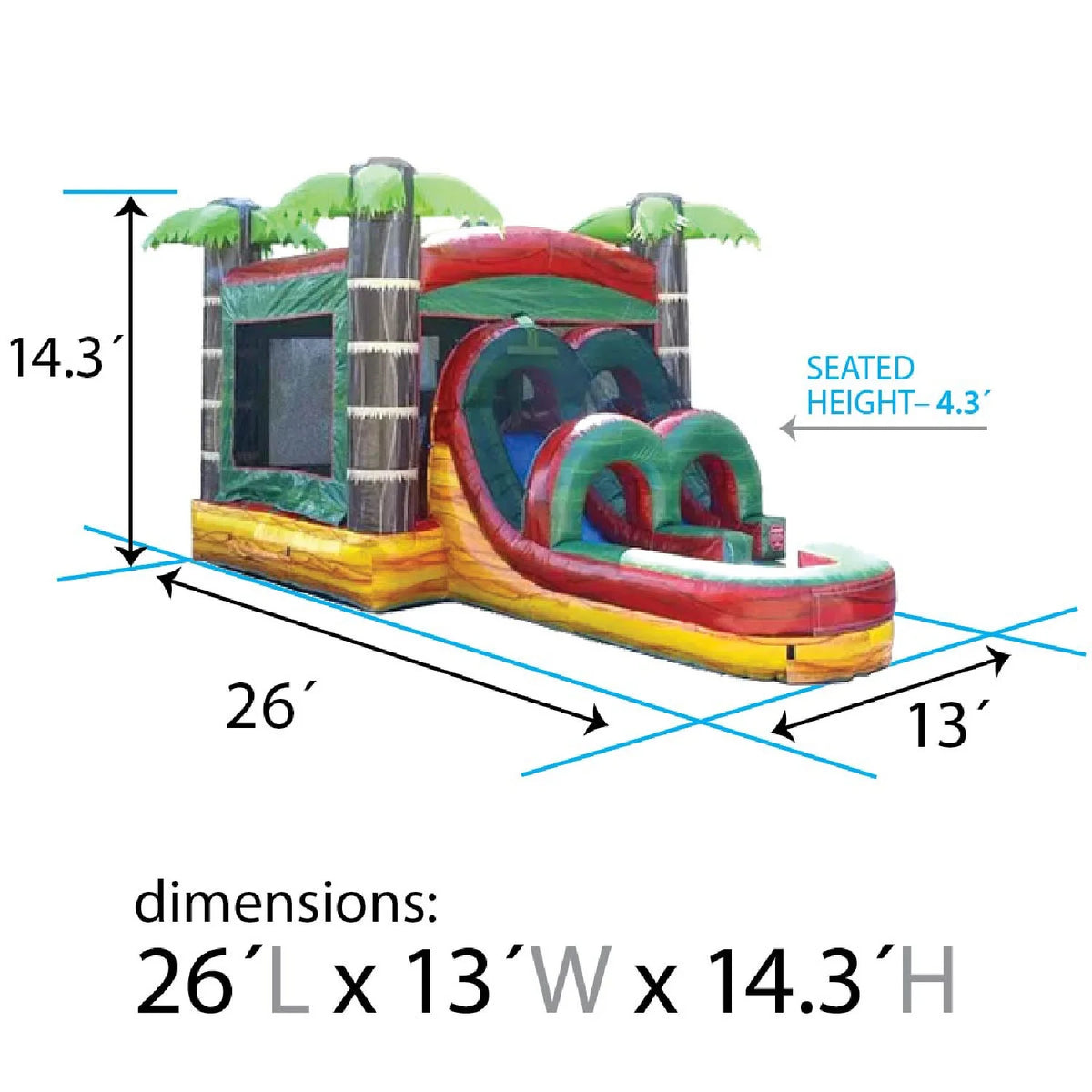 Tropical Fire Marble Kids Inflatable Water Slide Bounce House Combo with Blower M58181