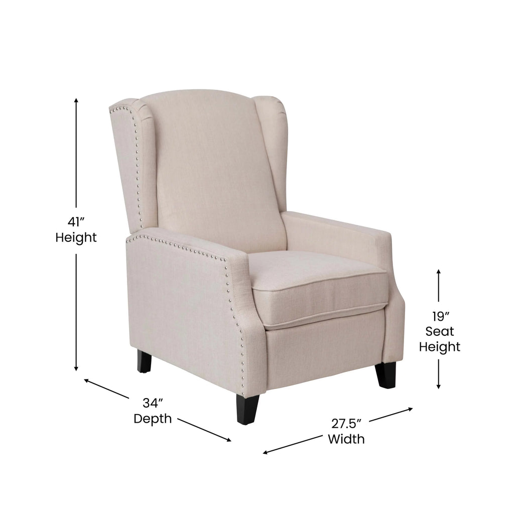 Cream Fabric Wingback Manual Recliner T35963