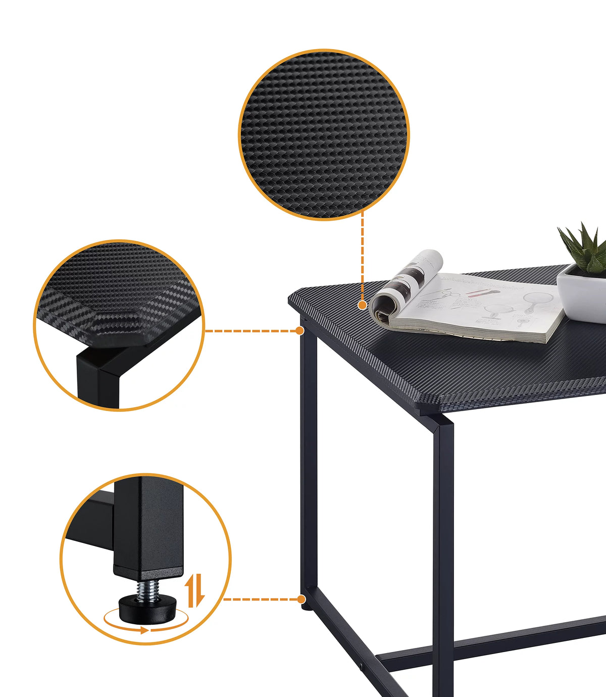 Black Carbon Fiber Coffee Table and End Table Set E365792