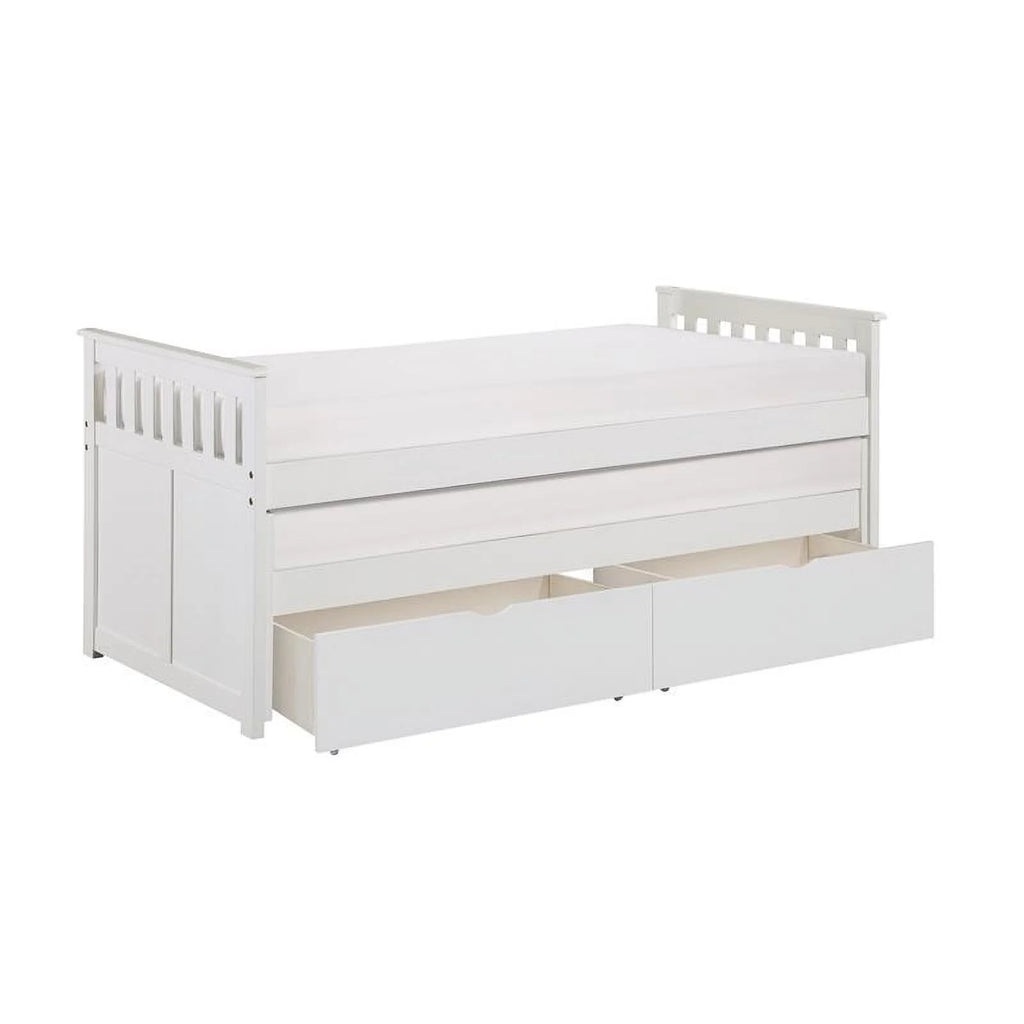 White Wood Twin Bed with Storage Boxes T177859