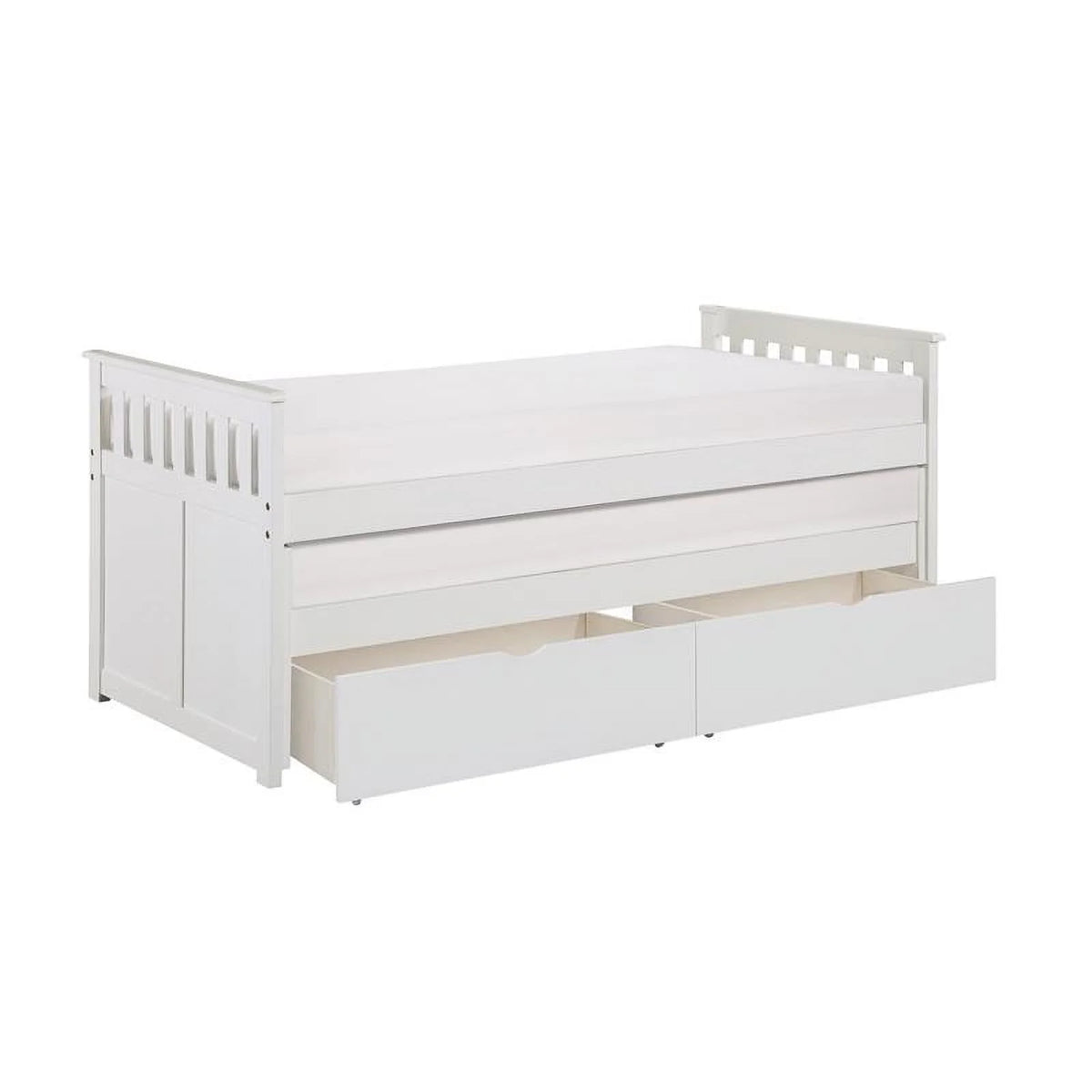 White Wood Twin Bed with Storage Boxes T177859