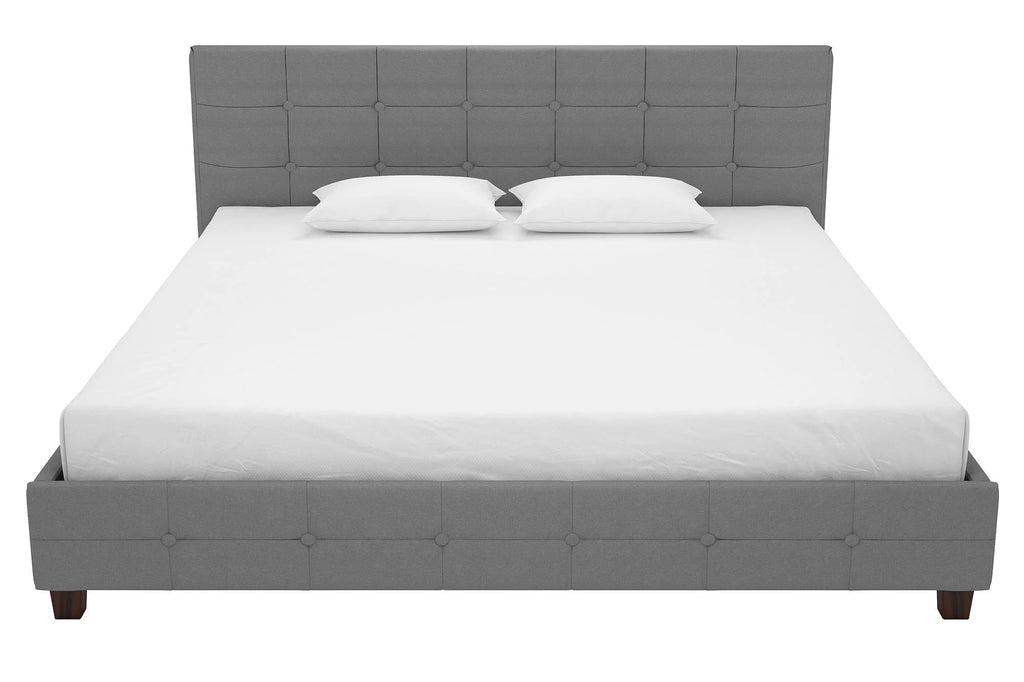 Black Linen King Upholstered Platform Bed Frame N9659