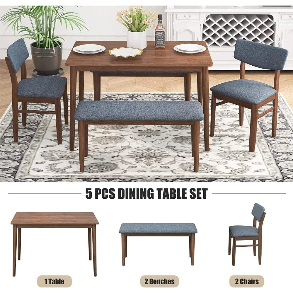 Rubber Wood Dining Table with 2 Benches and 2 Chairs V56073
