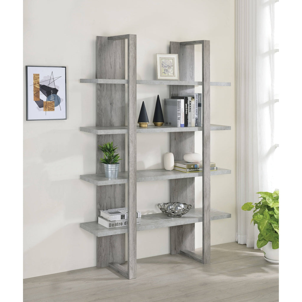 4-Shelf Two-Tone Bookcase Grey Driftwood Cement M94826