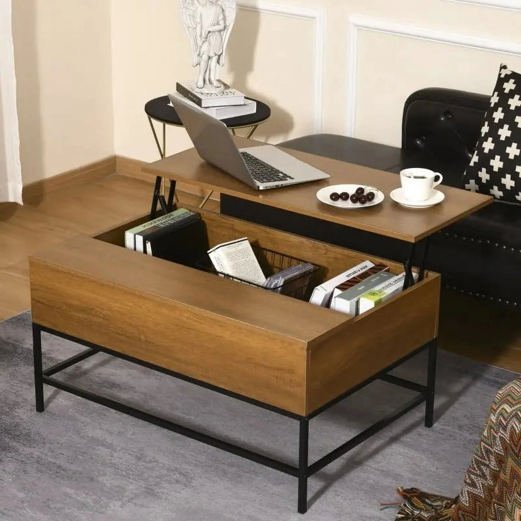 Brown Lift Top Coffee Table with Hidden Storage N2821