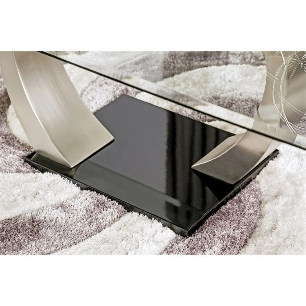 Black Glass Stainless Steel End Table and Coffee Table Set H681