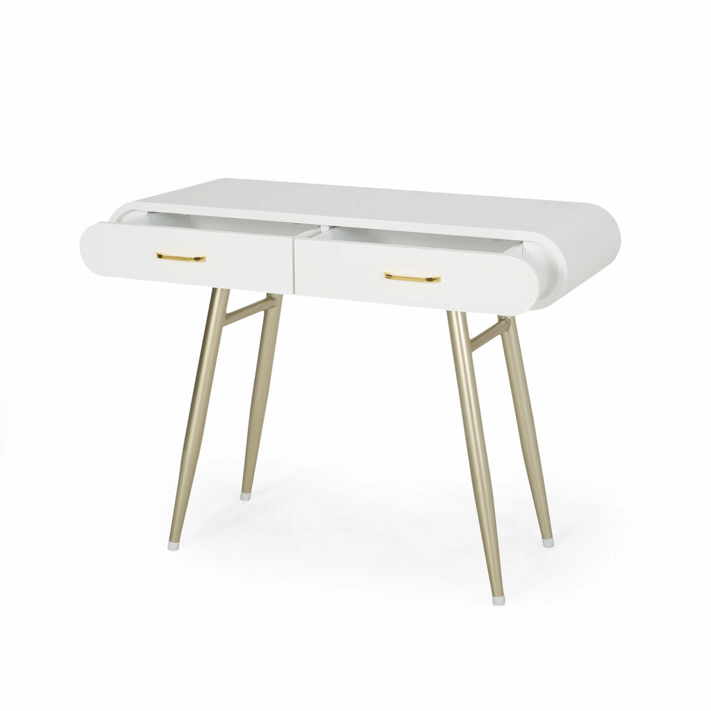 White and Champagne Gold Faux Wood Vanity Table V53637