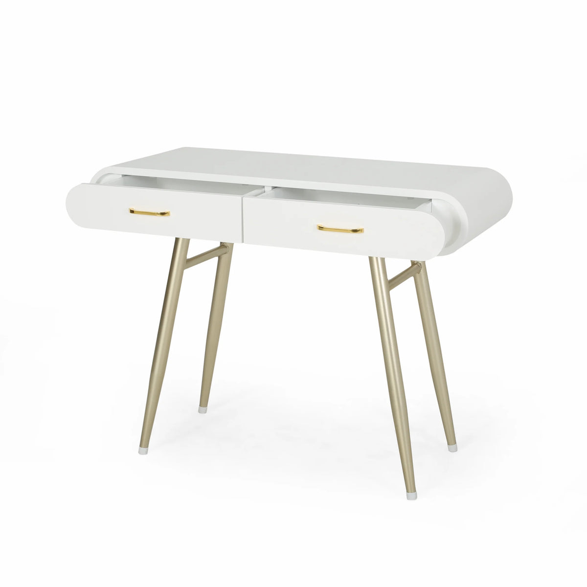 White and Champagne Gold Faux Wood Vanity Table V53637