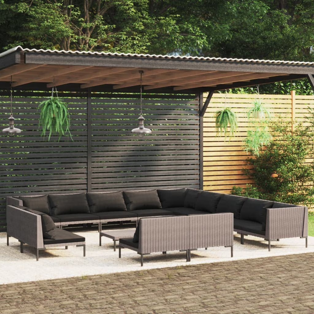 14 Piece Patio Lounge Set with Cushions Poly Rattan Dark Gray Q49831