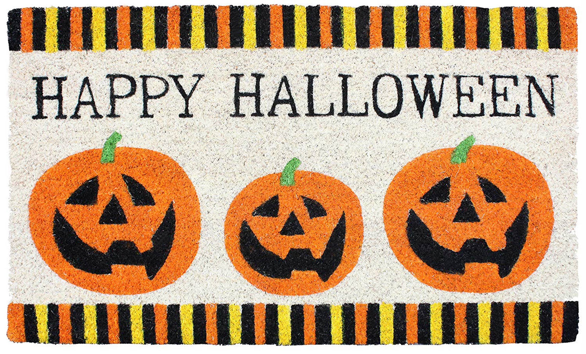 Halloween Three Pumpkins Vinyl Back Doormat 18x30 W2459