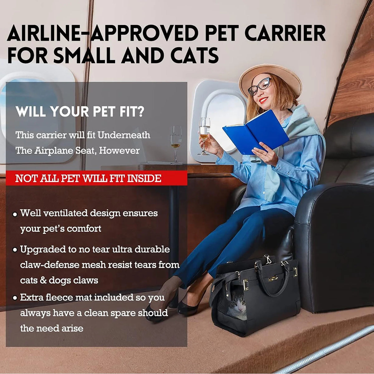 Black Soft-Sided Leather Pet Carrier F671214