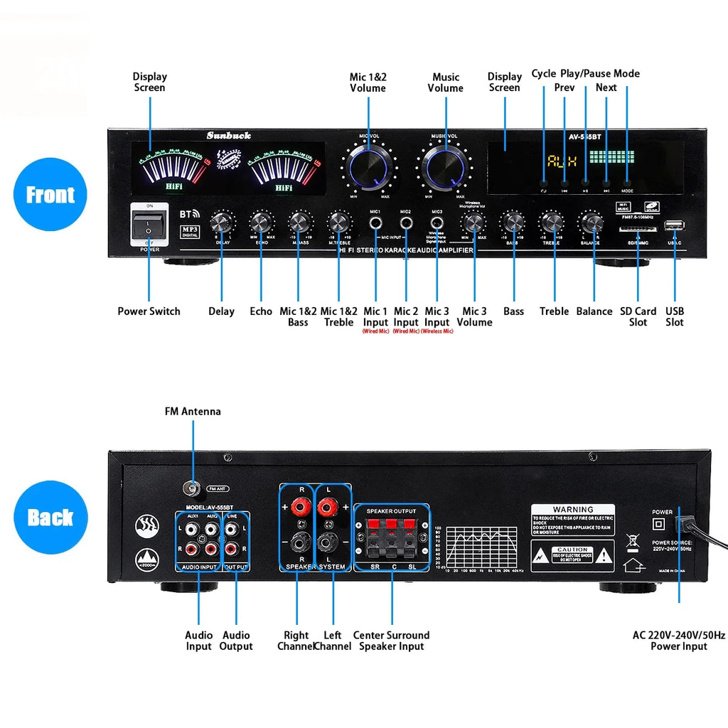 4000W Bluetooth Surround Sound Audio Power Amplifier X79530