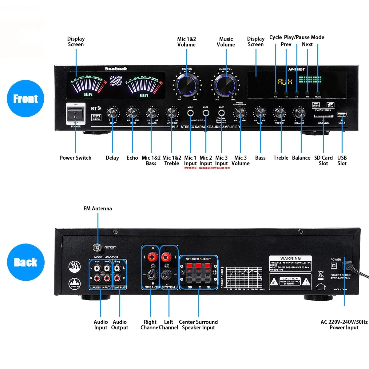 4000W Bluetooth Surround Sound Audio Power Amplifier X79530