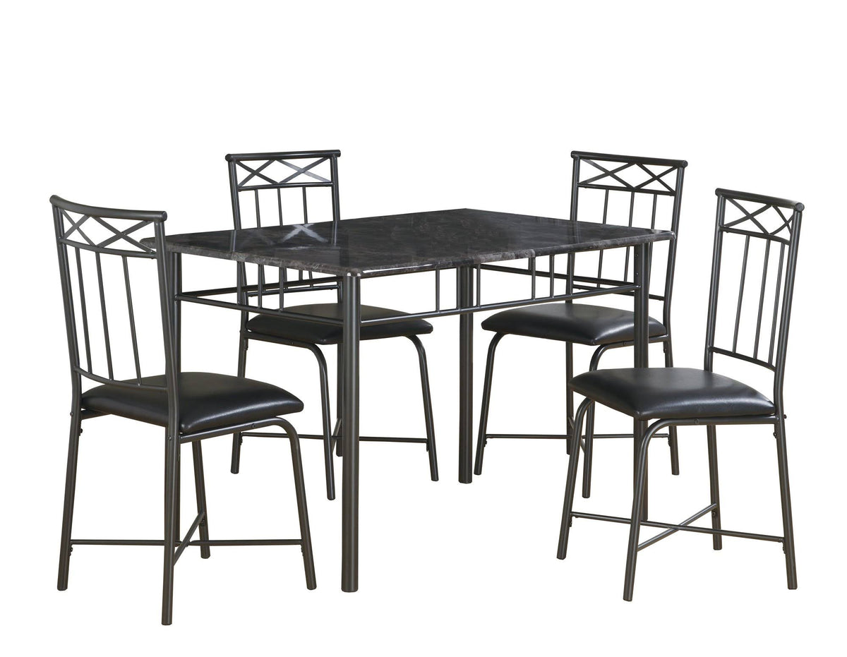 5pcs Grey Foam Metal Leather Look Dining Set T9700