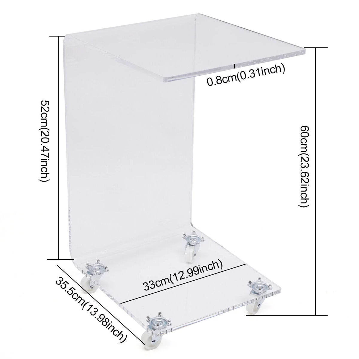 Clear Acrylic C-Shaped Bedside Table on Wheels N934452