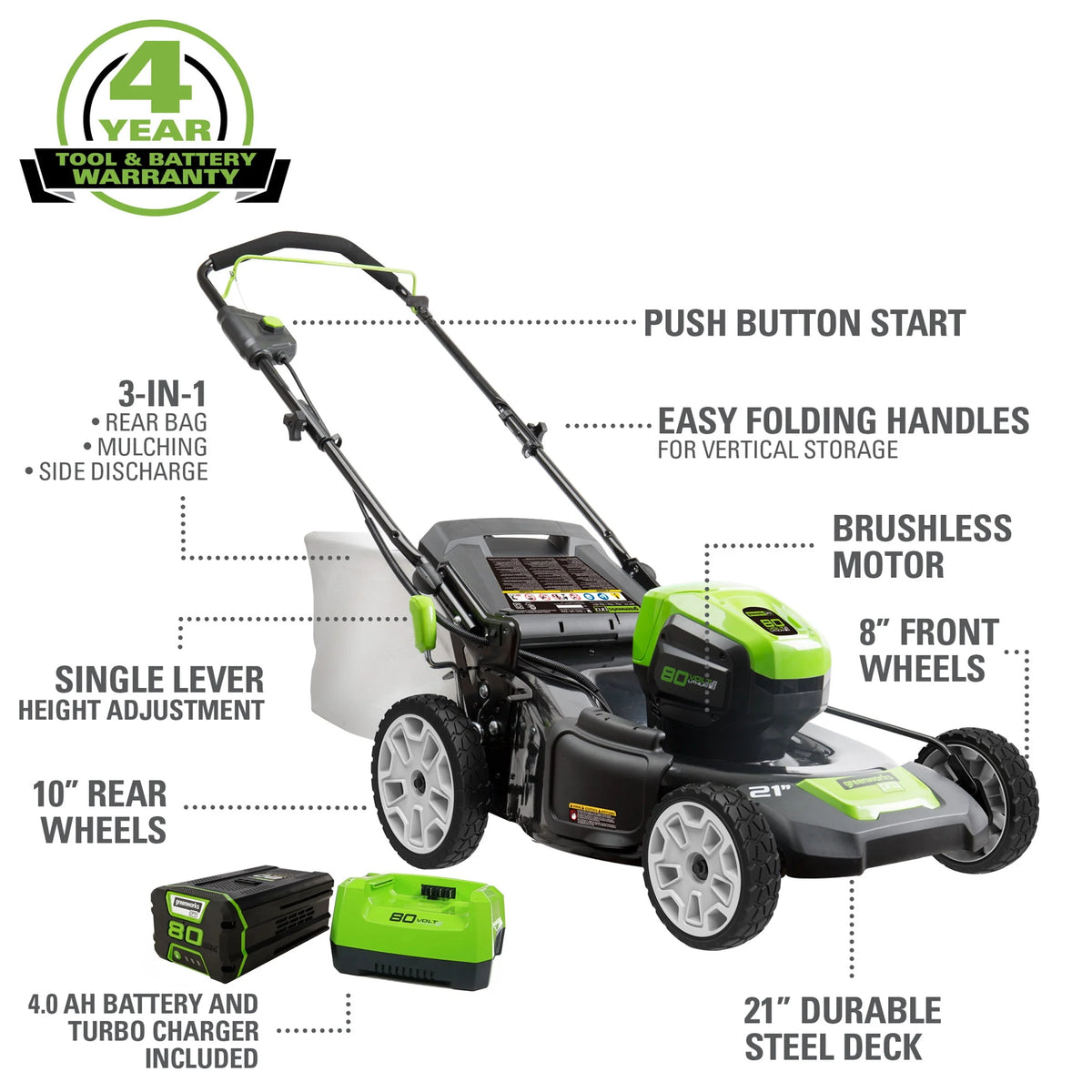80V 21 Push Mower with 4Ah Battery & Charger F170524