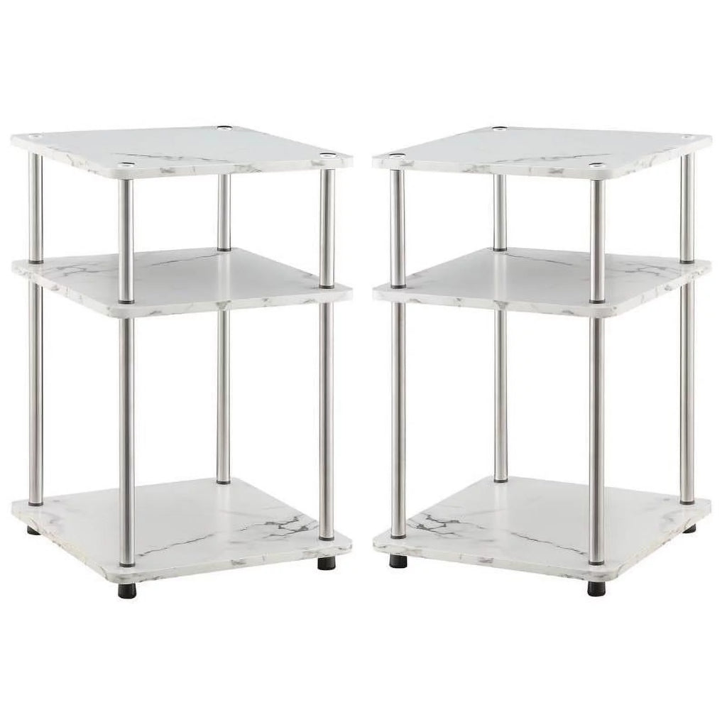 White Faux Marble Three-Tier End Table Set of 2 B19957