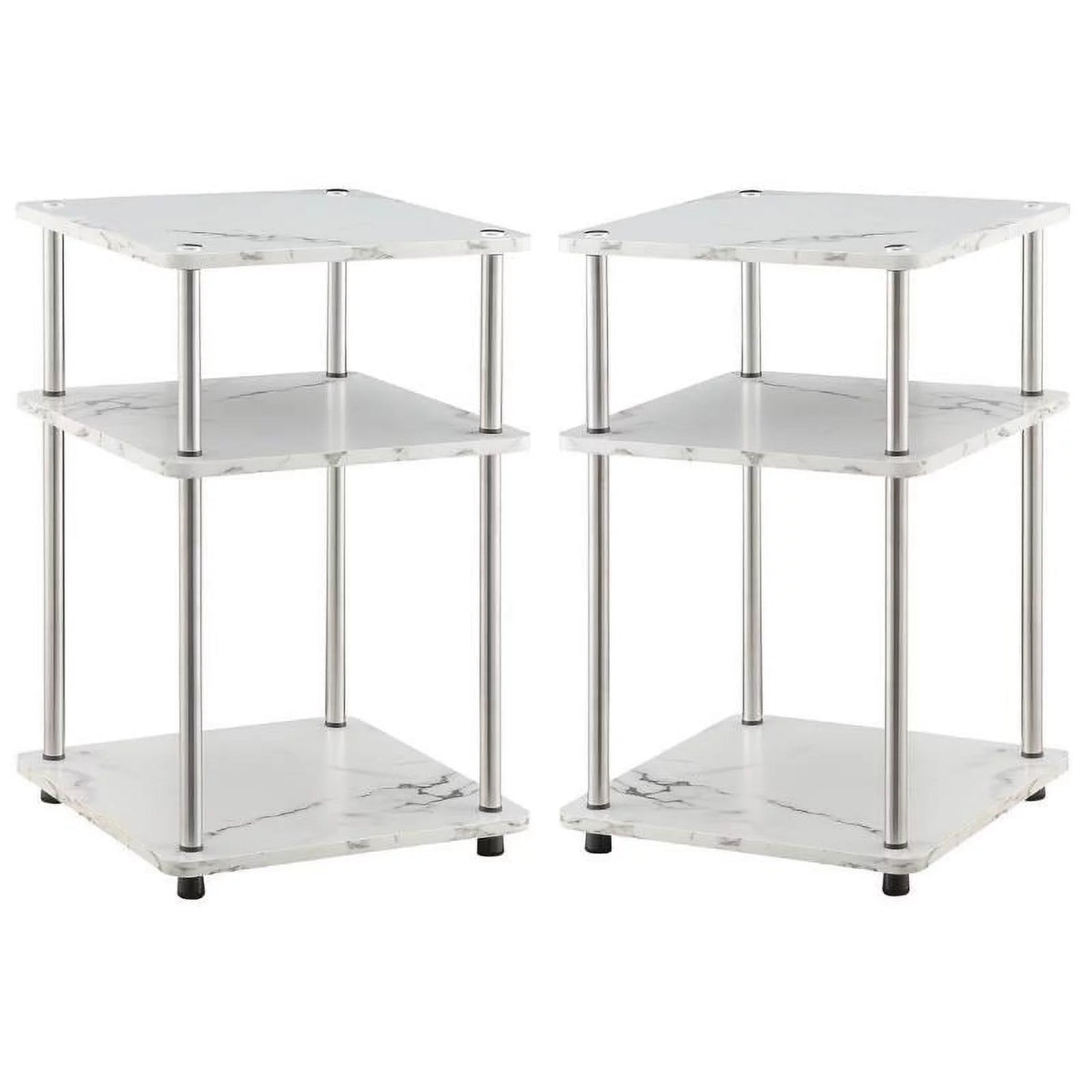 White Faux Marble Three-Tier End Table Set of 2 B19957