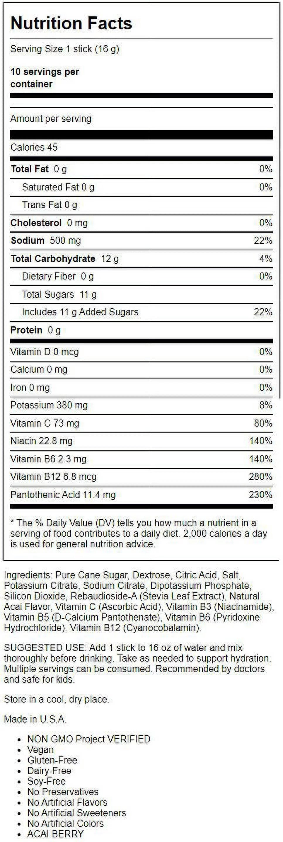 Electrolyte Drink Mix Acai Berry 10 Pkts Y65133
