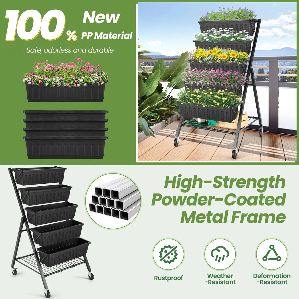 4 ft 5-Tier Raised Garden Bed Planter with Storage Shelf F1146