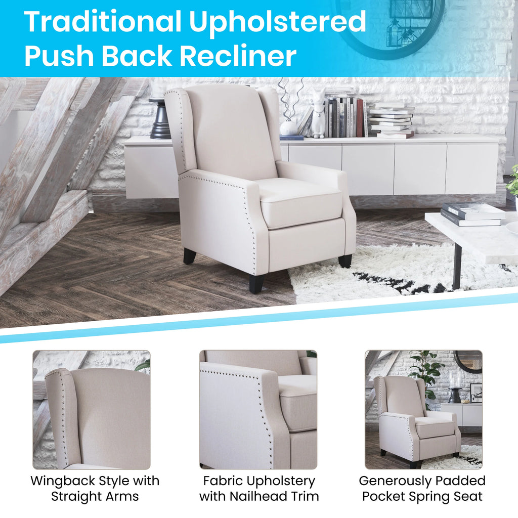 Cream Fabric Wingback Manual Recliner T35963