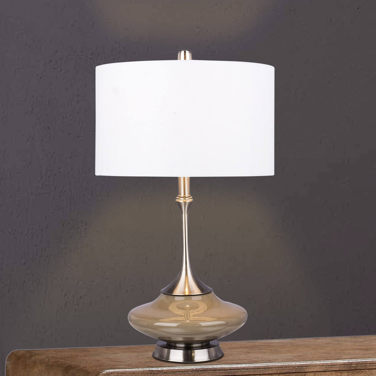 Retro 26.5 inch Grey Glass Brushed Steel Metal Table Lamp R132290